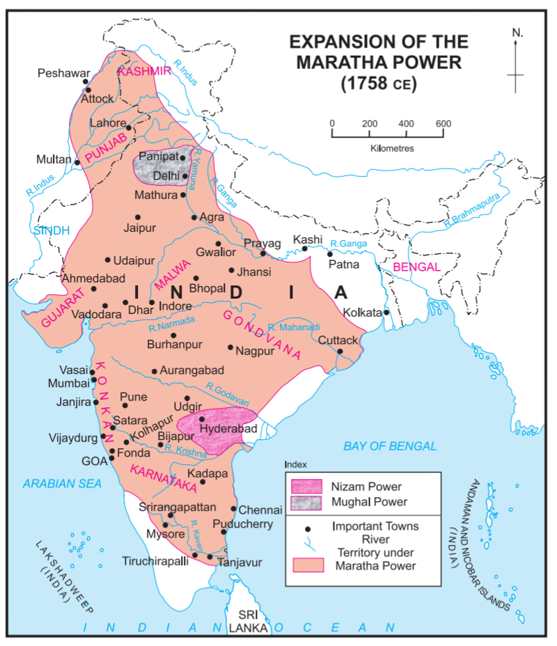 Akhand Bharat with States Name under Maratha Empire